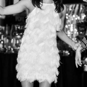 ASOS White Feather Fringe Mini Dress Halter